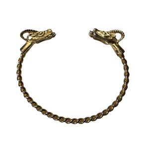 Vintage Estate Torque Bracelet Bangle Cuff Gold Tone 7” Ram Or Goat Heads 7.25”